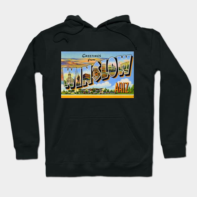 Greetings from Winslow, Arizona - Vintage Large Letter Postcard Hoodie by Naves